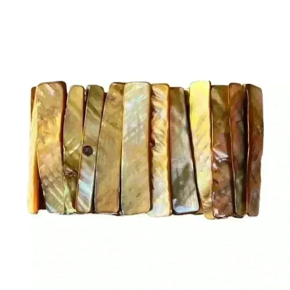 Vintage shell bracelet stretchy cuff boho shiny - Picture 3 of 7